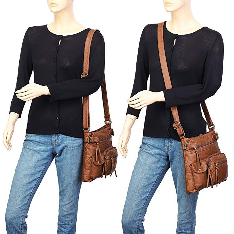 Kvinder Multi-pocket Casual Pu Læder Crossbody Taske