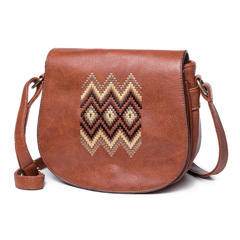 Kvinder National Pu Læder Broderi Crossbody Taske