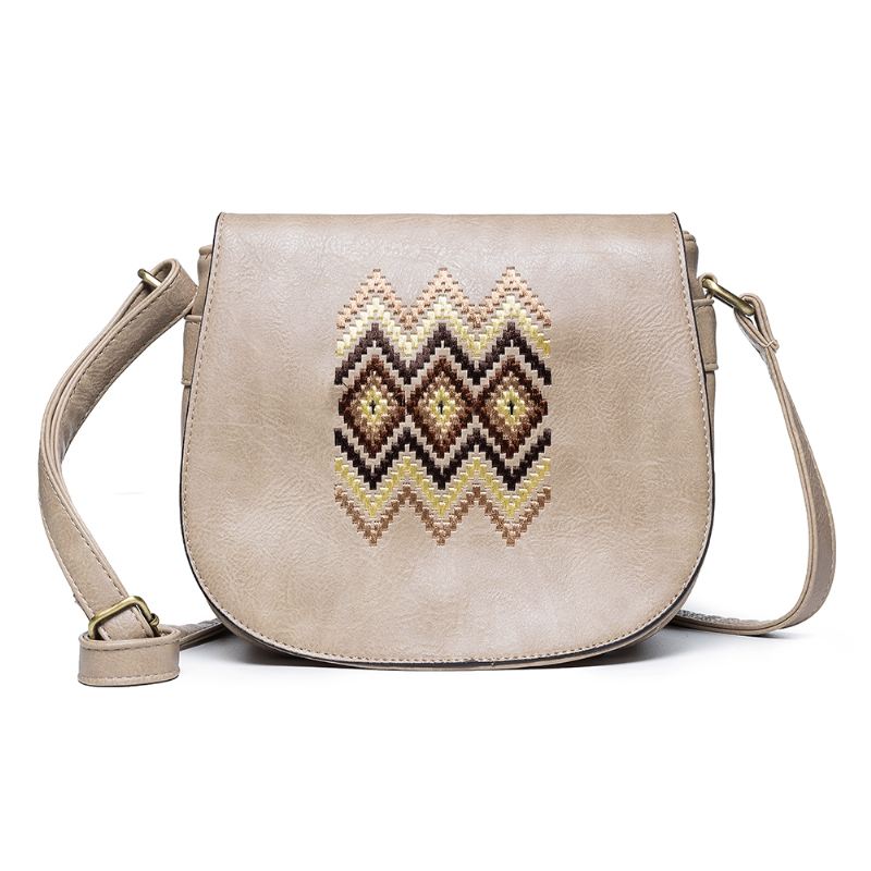 Kvinder National Pu Læder Broderi Crossbody Taske