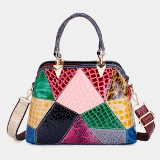 Kvinder Olievoks Ægte Læder Patchwork Håndtaske Crossbody Taske Skuldertaske