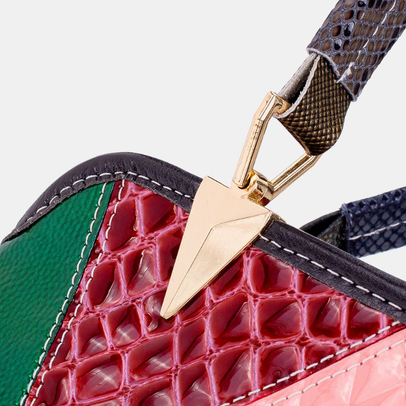 Kvinder Olievoks Ægte Læder Patchwork Håndtaske Crossbody Taske Skuldertaske