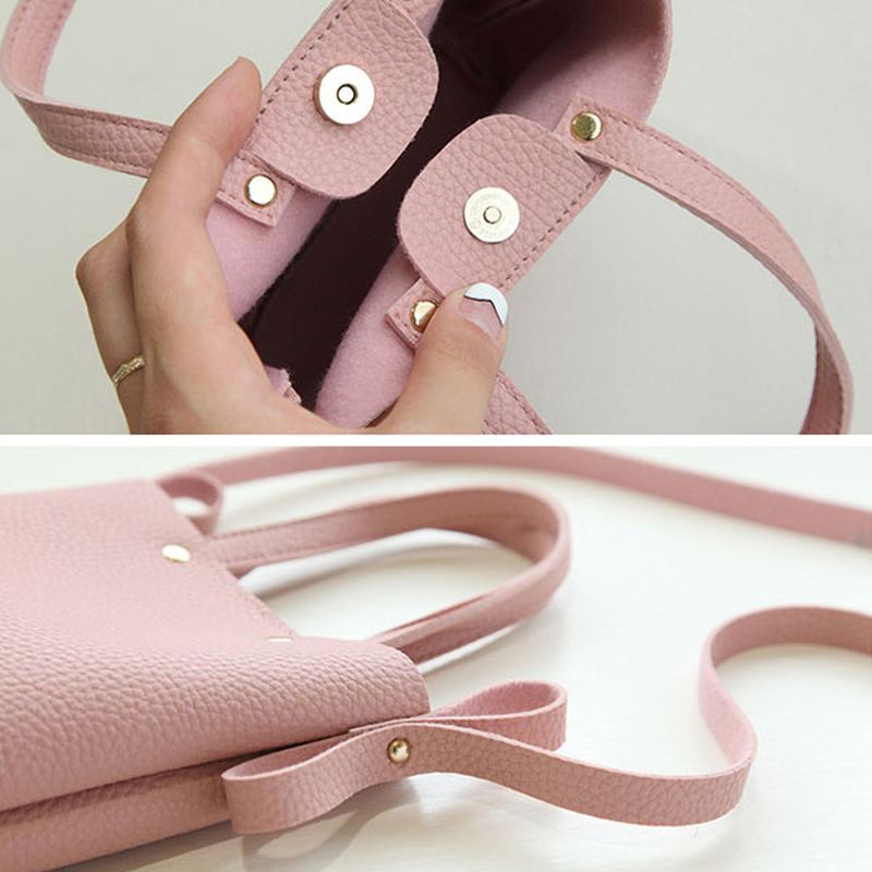 Kvinder Pu-læder Candy Color Lille Håndtaske Telefontaske Skuldertaske Crossbody-taske