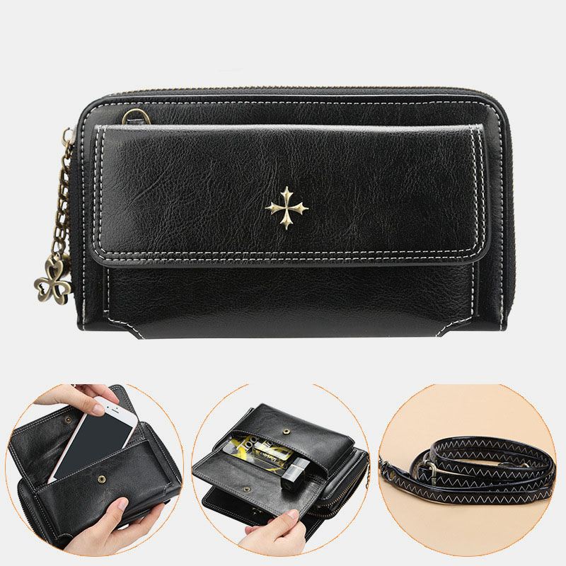 Kvinder Pu Læder Cross Blomster Tassel Stor Kapacitet Multi-card Slot Telefontaske Crossbody Bag Skuldertaske