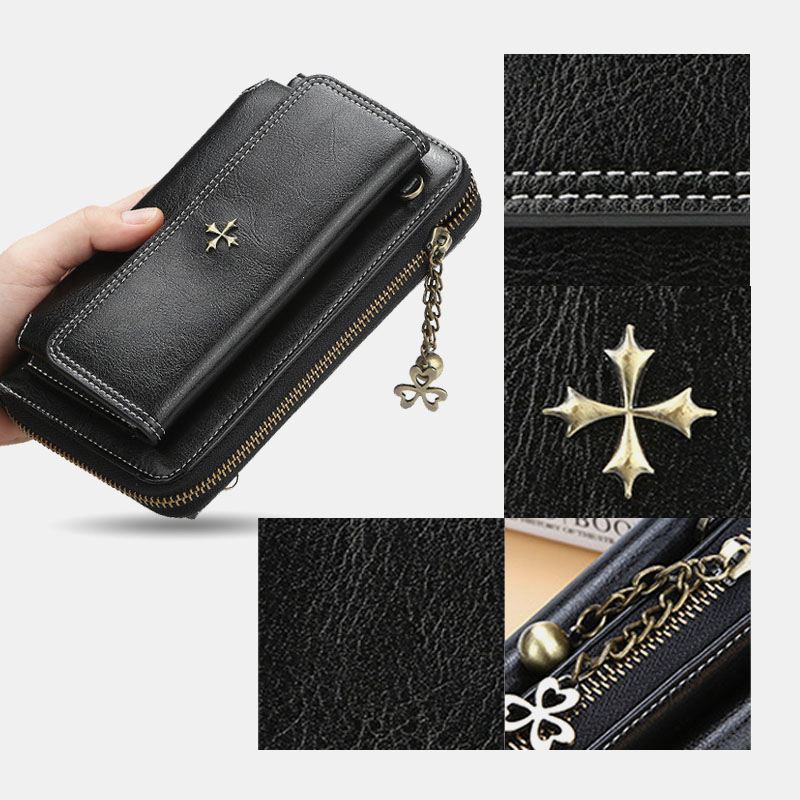 Kvinder Pu Læder Cross Blomster Tassel Stor Kapacitet Multi-card Slot Telefontaske Crossbody Bag Skuldertaske