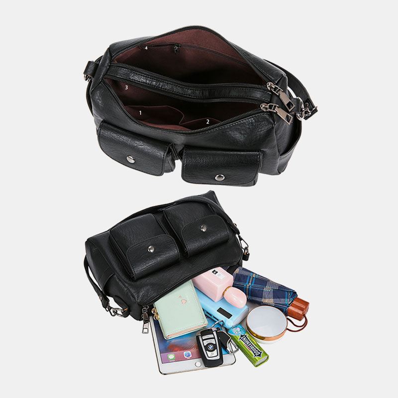 Kvinder Pu Læder Stor Kapacitet Multi-lomme Retro 6.3 Tommer Telefontaske Crossbody Tasker Skuldertaske