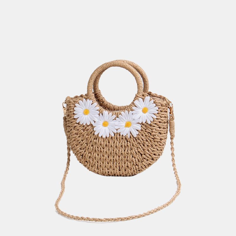 Kvinder Rejser Sommer Strand Strå Håndtaske Crossbody Taske Skuldertaske