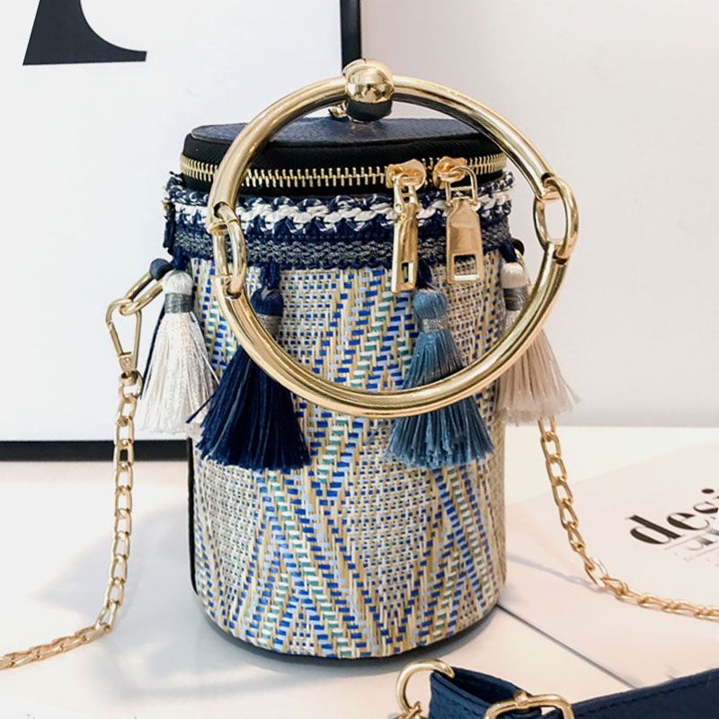 Kvinder Sommer Kvast Cha Straw Håndtaske Crossbody Bag Skuldertaske