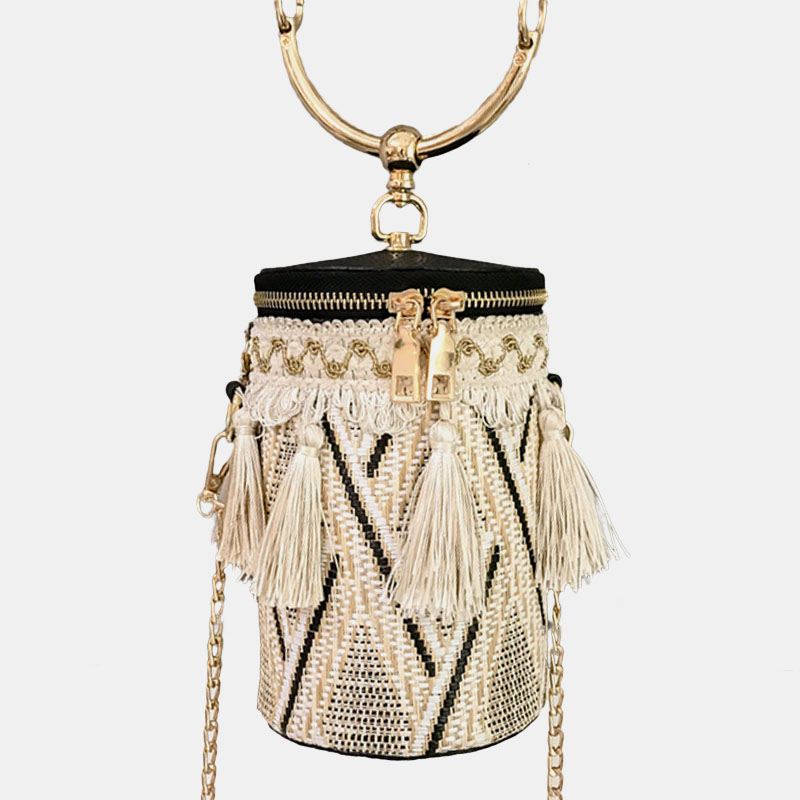 Kvinder Sommer Kvast Cha Straw Håndtaske Crossbody Bag Skuldertaske