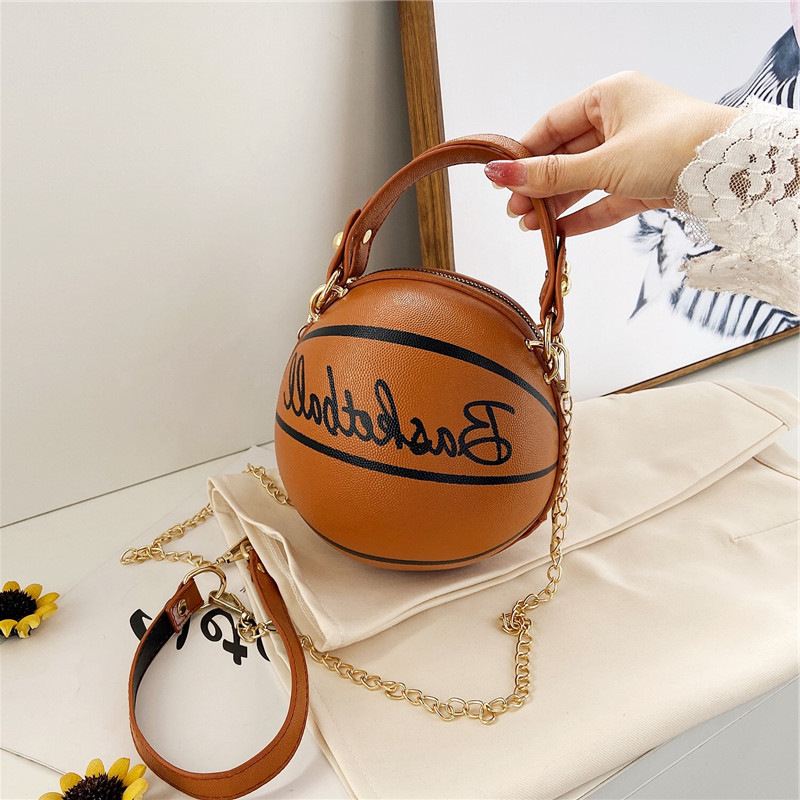 Kvinder Unikt Design Basketball Fodbold Look Mini Rund Taske Hangbag Mode Justerbar Skuldertaske Cross Body Bag