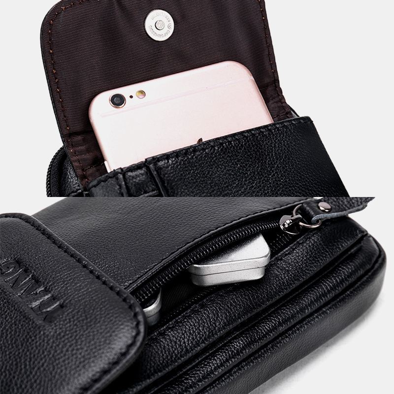 Mænd Ægte Læder 6.3 Tommer Telefonholder Bæltetaske Crossbody Taske