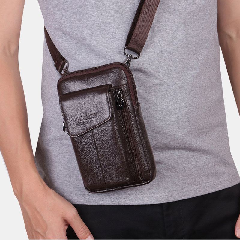 Mænd Ægte Læder 6.5 Tommer Telefontaske Taljetaske Bæltetaske Crossbody-taske