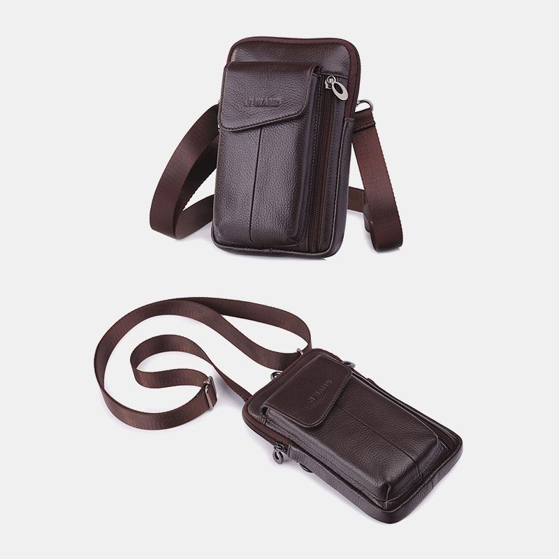 Mænd Ægte Læder 6.5 Tommer Telefontaske Taljetaske Bæltetaske Crossbody-taske