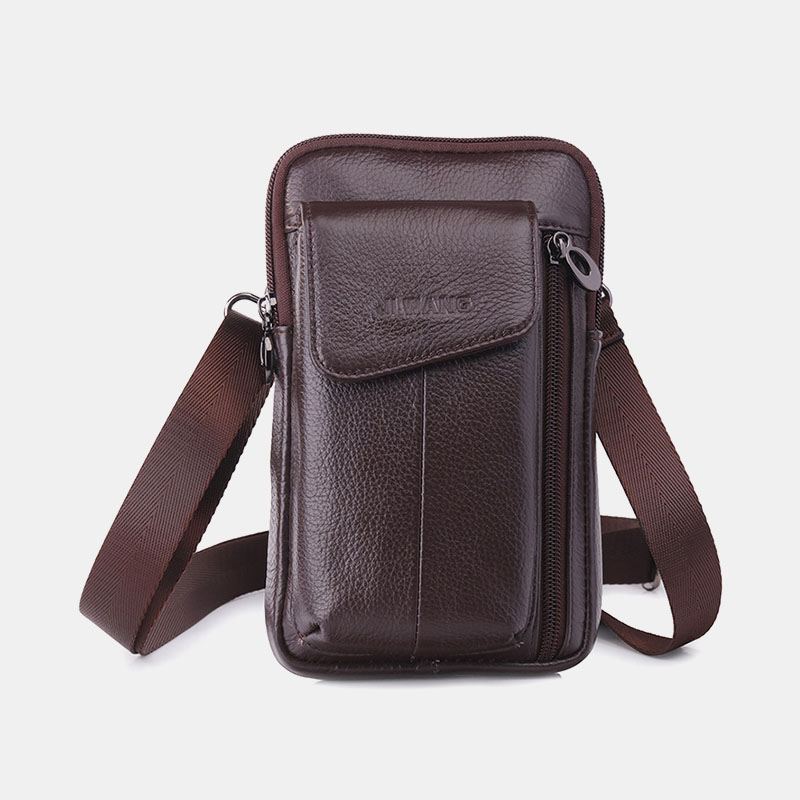 Mænd Ægte Læder 6.5 Tommer Telefontaske Taljetaske Bæltetaske Crossbody-taske