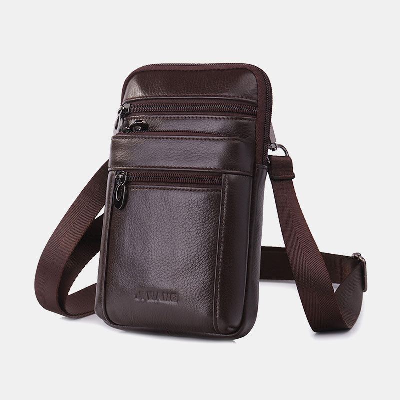 Mænd Ægte Læder 7 Tommer Telefontaske Taljetaske Bæltetaske Skuldertaske Crossbody-taske