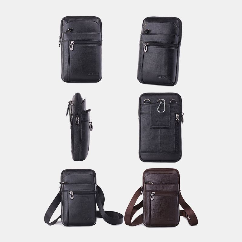 Mænd Ægte Læder 7 Tommer Telefontaske Taljetaske Bæltetaske Skuldertaske Crossbody-taske