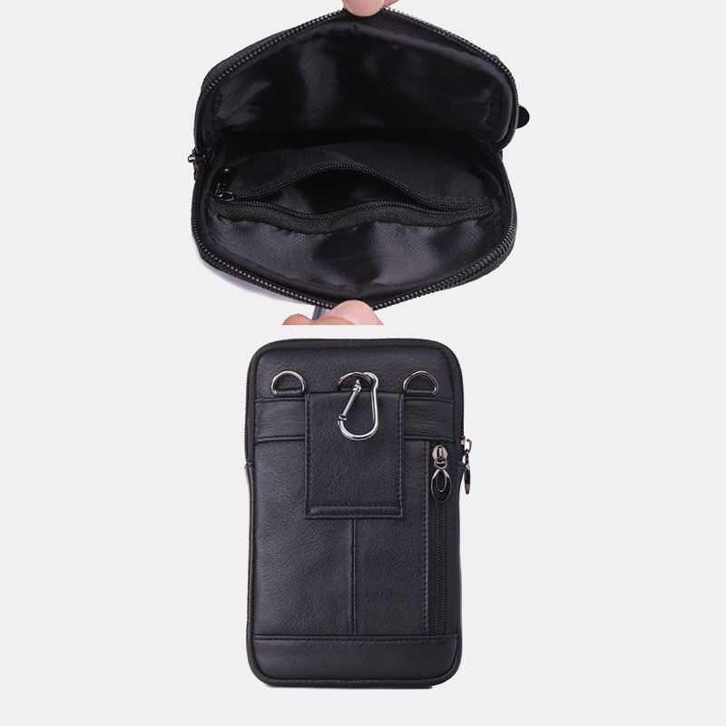 Mænd Ægte Læder 7 Tommer Telefontaske Taljetaske Bæltetaske Skuldertaske Crossbody-taske