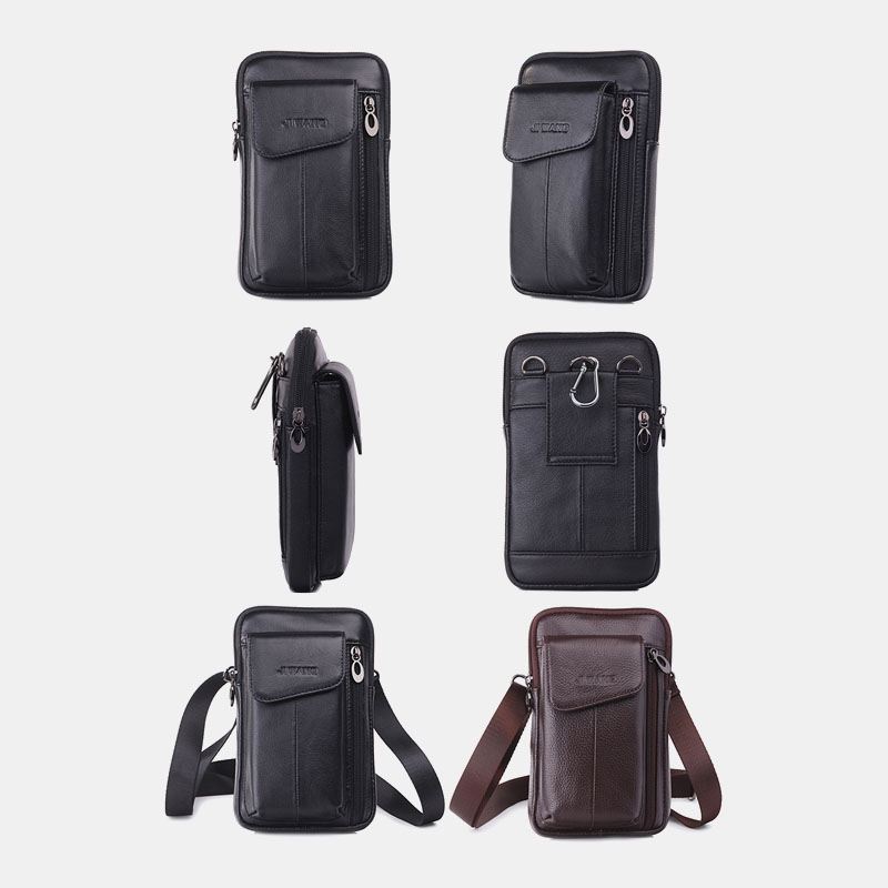 Mænd Ægte Læder 7 Tommer Telefontaske Taljetaske Bæltetaske Skuldertaske Crossbody-taske