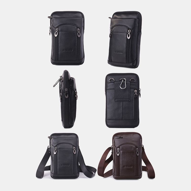 Mænd Ægte Læder 7 Tommer Telefontaske Taljetaske Bæltetaske Skuldertaske Crossbody-taske