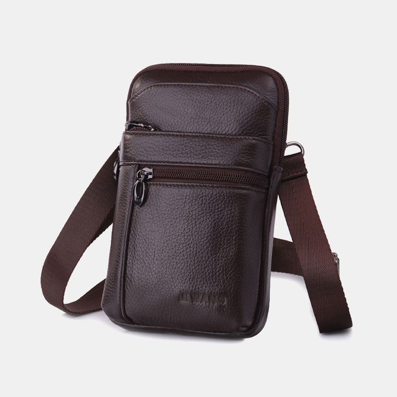 Mænd Ægte Læder 7 Tommer Telefontaske Taljetaske Bæltetaske Skuldertaske Crossbody-taske