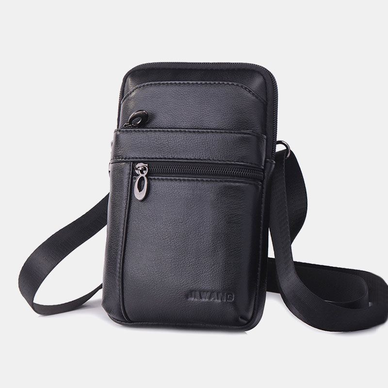 Mænd Ægte Læder 7 Tommer Telefontaske Taljetaske Bæltetaske Skuldertaske Crossbody-taske