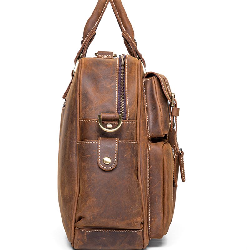 Mænd Ægte Læder Aftagelig Rem Stor Multi-lomme 15.6 Tommer Bærbar Taske Briefcase Messenger Bag Crossbody Tasker