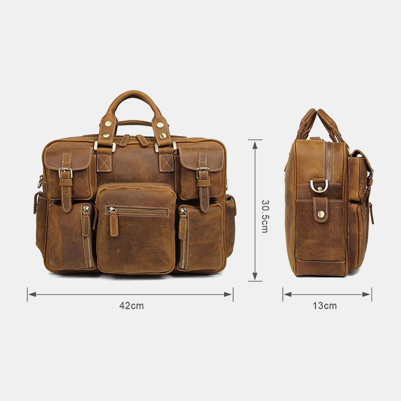 Mænd Ægte Læder Aftagelig Rem Stor Multi-lomme 15.6 Tommer Bærbar Taske Briefcase Messenger Bag Crossbody Tasker