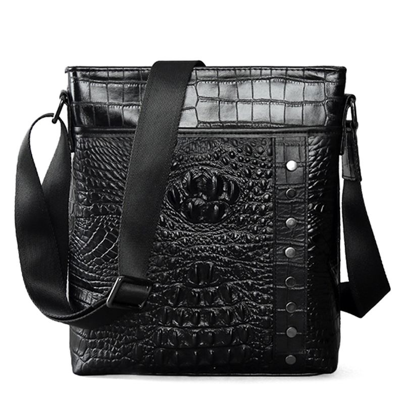 Mænd Ægte Læder Alligator Mønster Skuldertaske Leisure Business Crossbody Taske Dokumentmappe