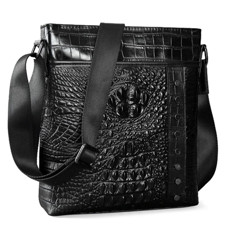 Mænd Ægte Læder Alligator Mønster Skuldertaske Leisure Business Crossbody Taske Dokumentmappe