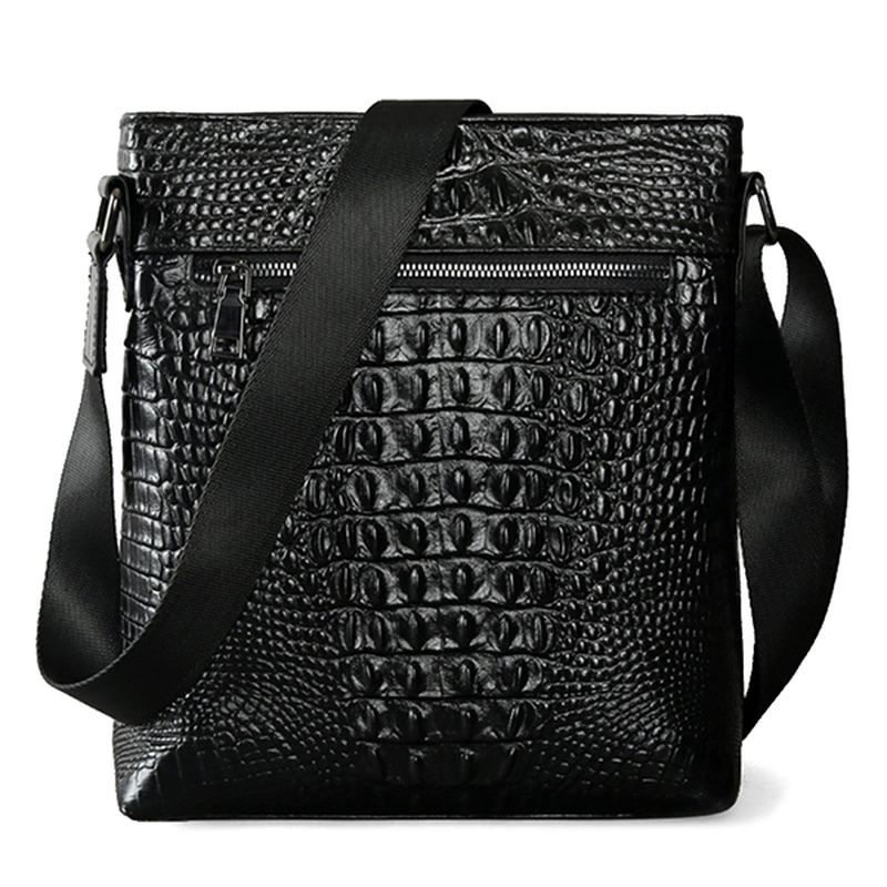 Mænd Ægte Læder Alligator Mønster Skuldertaske Leisure Business Crossbody Taske Dokumentmappe