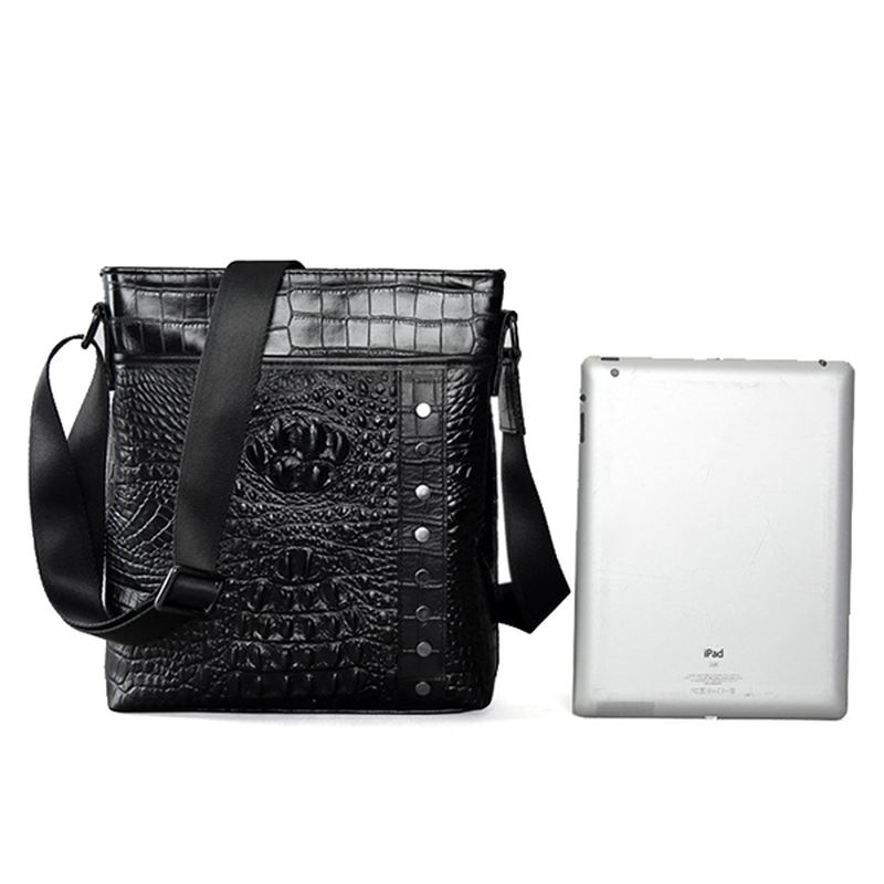 Mænd Ægte Læder Alligator Mønster Skuldertaske Leisure Business Crossbody Taske Dokumentmappe