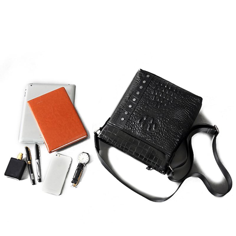 Mænd Ægte Læder Alligator Mønster Skuldertaske Leisure Business Crossbody Taske Dokumentmappe