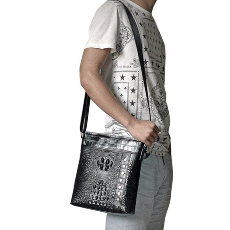 Mænd Ægte Læder Alligator Mønster Skuldertaske Leisure Business Crossbody Taske Dokumentmappe