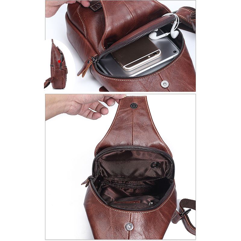 Mænd Ægte Læder Anti-theft Crossbody Bag Brysttaske