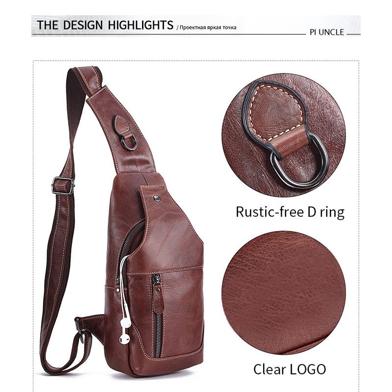 Mænd Ægte Læder Anti-theft Crossbody Bag Brysttaske