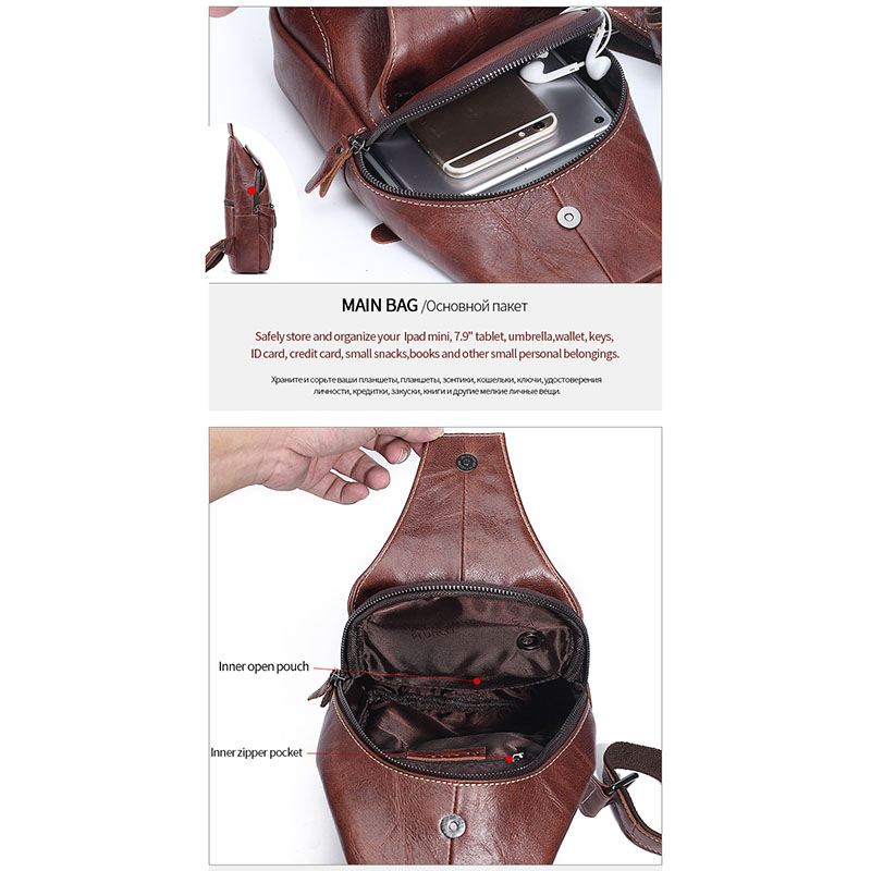 Mænd Ægte Læder Anti-theft Crossbody Bag Brysttaske