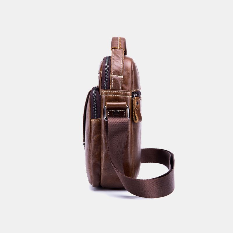 Mænd Ægte Læder Anti-theft Multi-layers Casual Crossbody Taske Skuldertaske