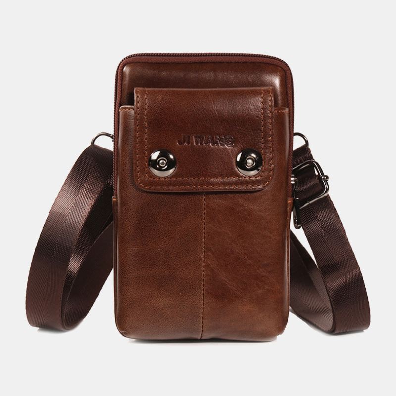 Mænd Ægte Læder Bælte Telefontaske Casual Crossbody Taske Skuldertaske