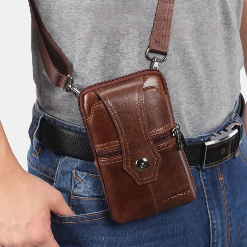 Mænd Ægte Læder Bælte Telefontaske Casual Crossbody Taske Skuldertaske