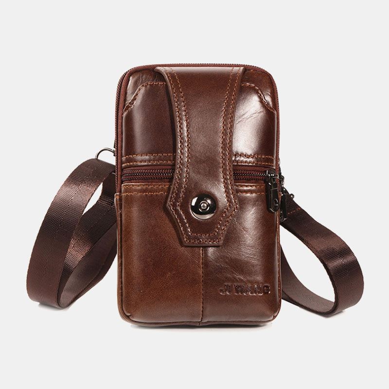 Mænd Ægte Læder Bælte Telefontaske Casual Crossbody Taske Skuldertaske