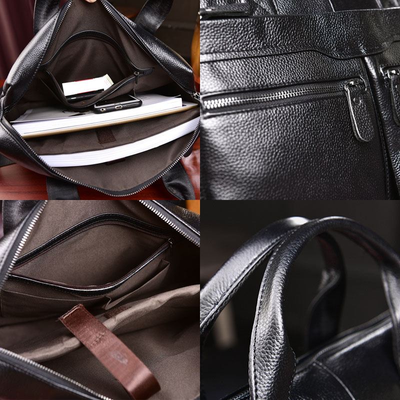 Mænd Ægte Læder Business Multi-carry 14 Tommer Bærbar Taske Dokumentmappe Crossbody Taske Skuldertaske