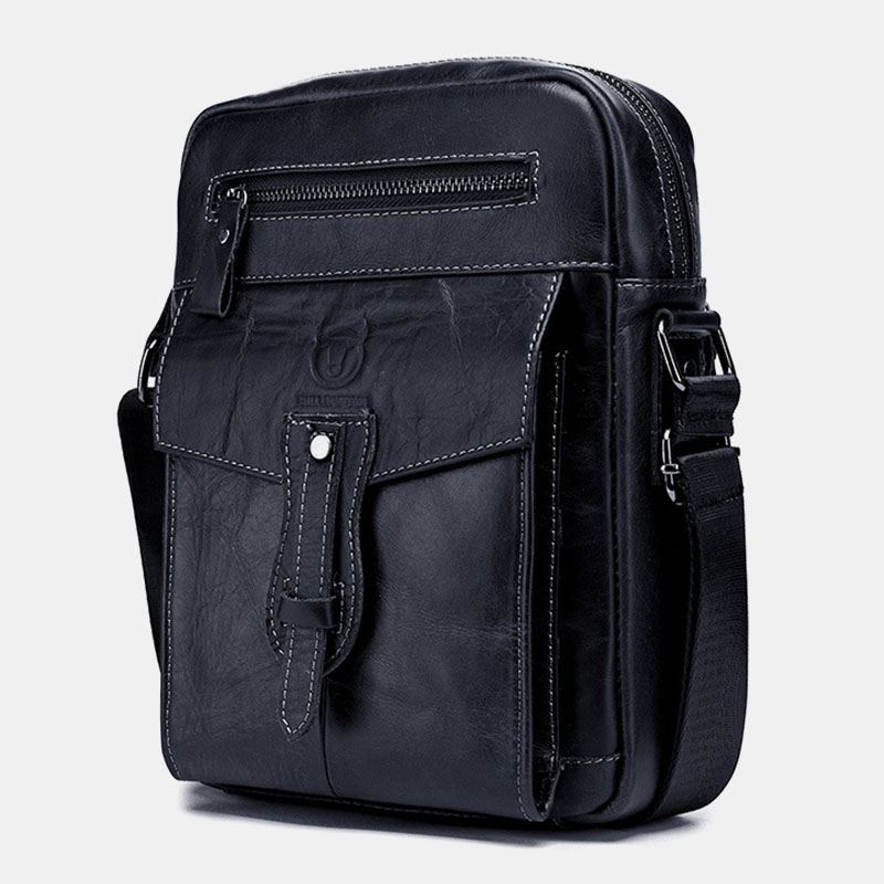 Mænd Ægte Læder Business Retro Ensfarvet Crossbody-taske Skuldertaske