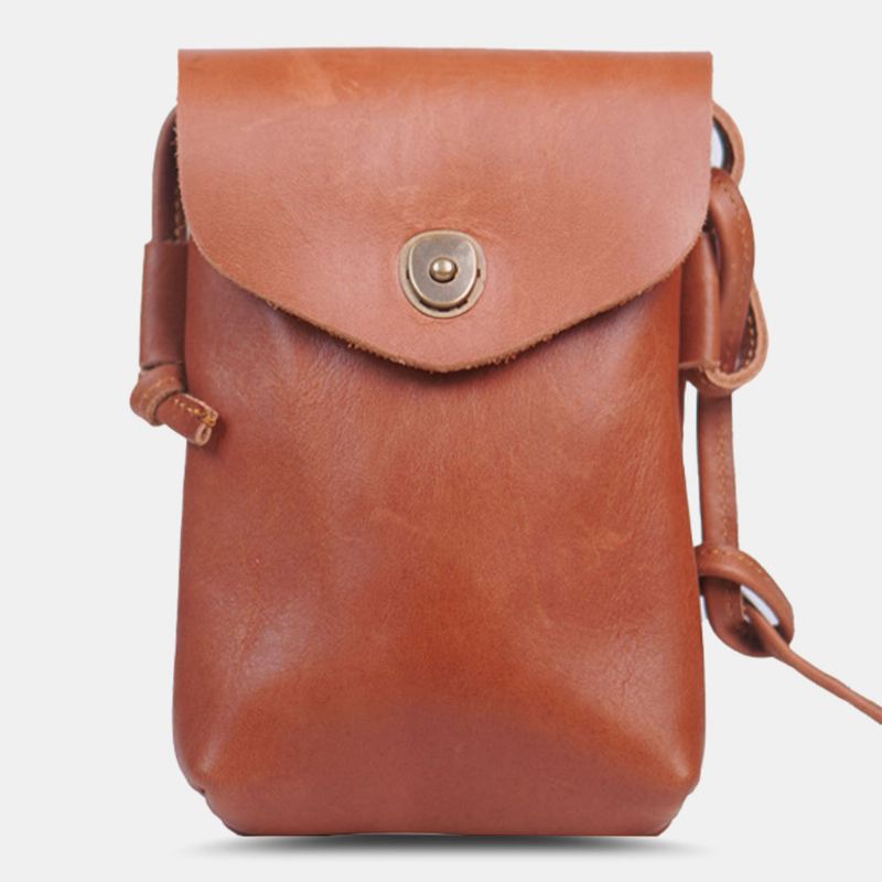 Mænd Ægte Læder Hasp 6.5 Tommer Telefontaske Bærbar Vandtæt Crossbody Taske Skuldertaske