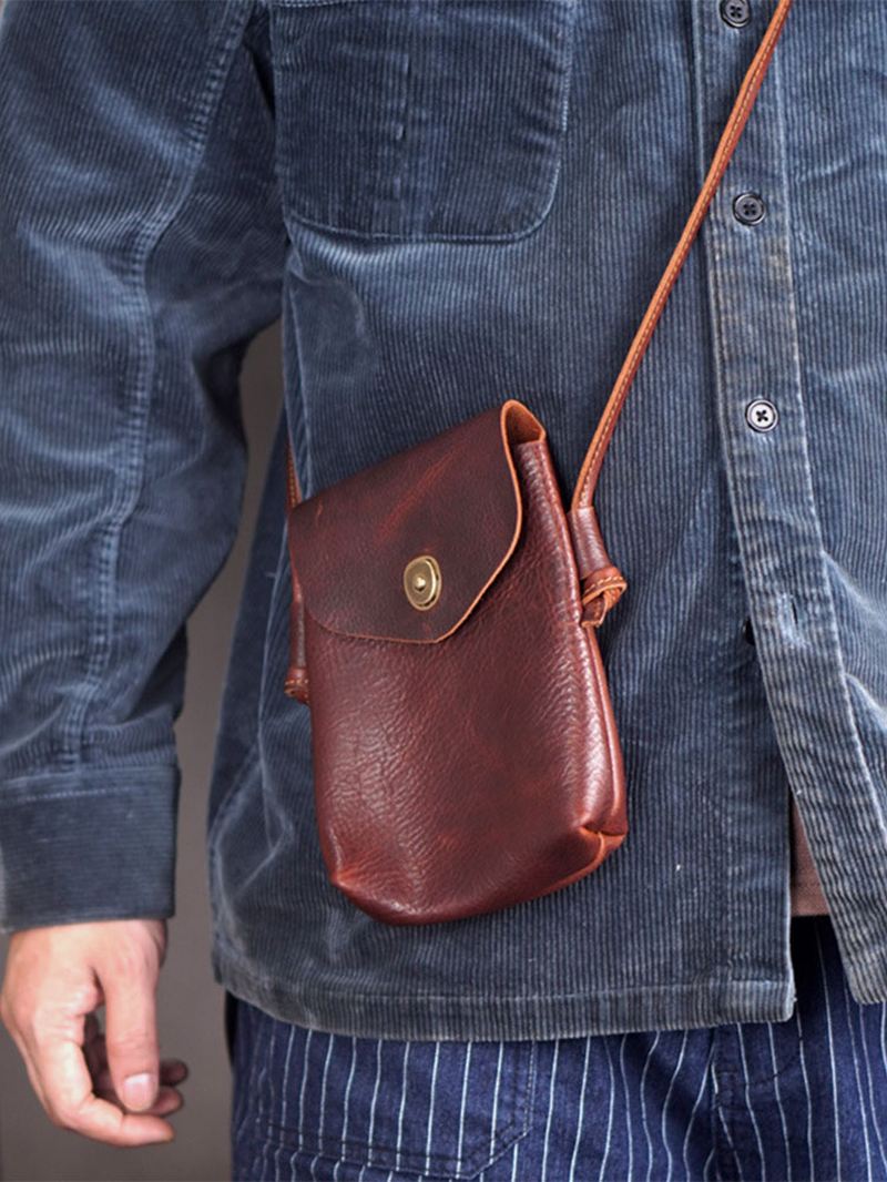 Mænd Ægte Læder Hasp 6.5 Tommer Telefontaske Bærbar Vandtæt Crossbody Taske Skuldertaske