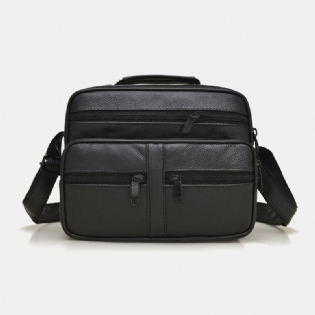 Mænd Ægte Læder Mode Business Ensfarvet Læder Skuldertaske Crossbody Taske