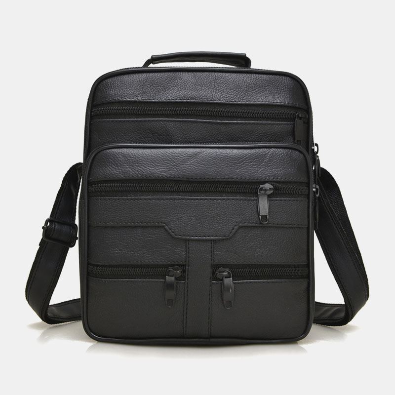 Mænd Ægte Læder Mode Business Ensfarvet Læder Skuldertaske Crossbody Taske