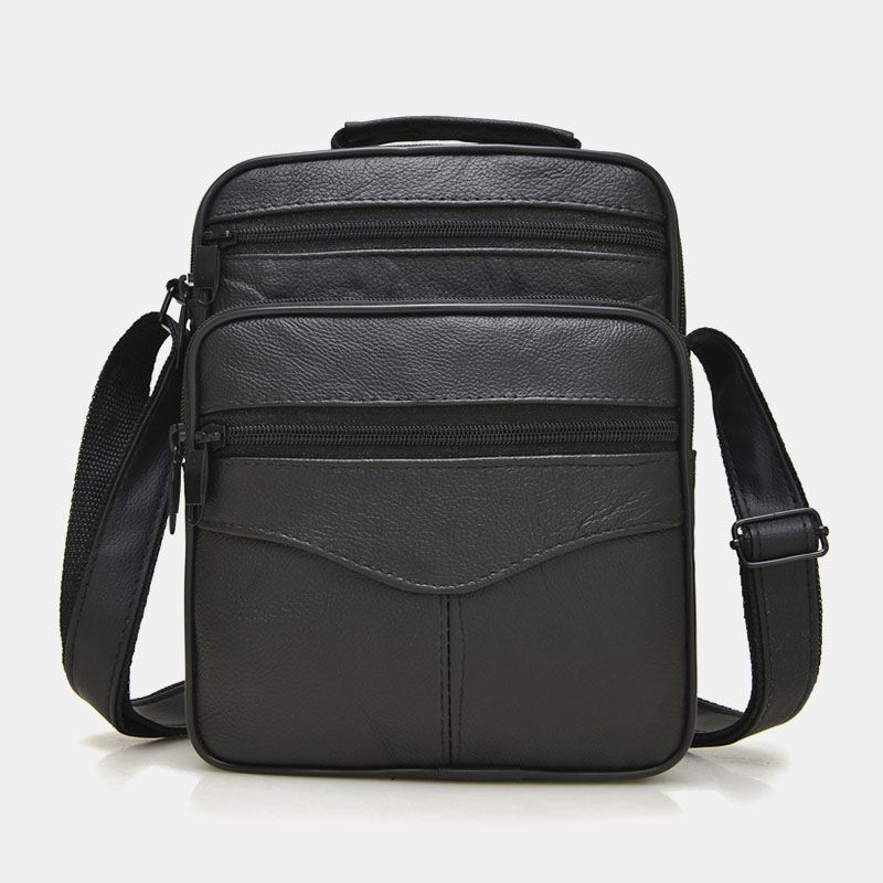 Mænd Ægte Læder Mode Business Ensfarvet Læder Skuldertaske Crossbody Taske