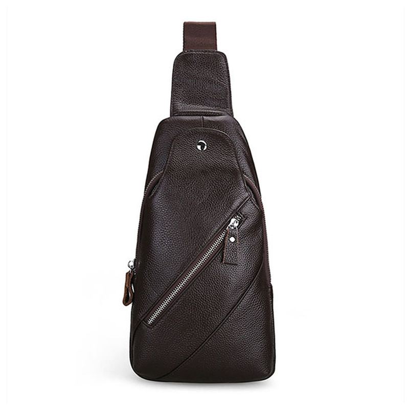 Mænd Ægte Læder Mode Casual Chest Pack Daypack Sling Bag Skuldertaske