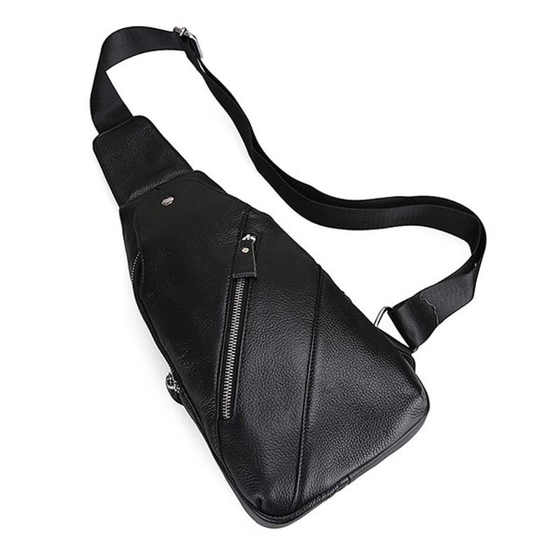 Mænd Ægte Læder Mode Casual Chest Pack Daypack Sling Bag Skuldertaske