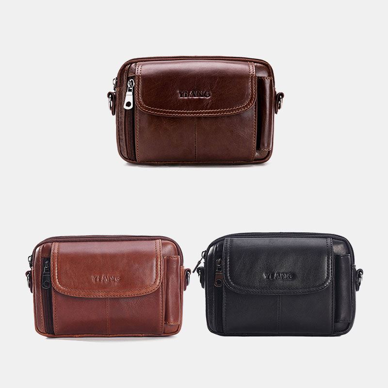 Mænd Ægte Læder Multi-funktion Vintage Cross Body Taske Udendørs Talje Bælte Taske