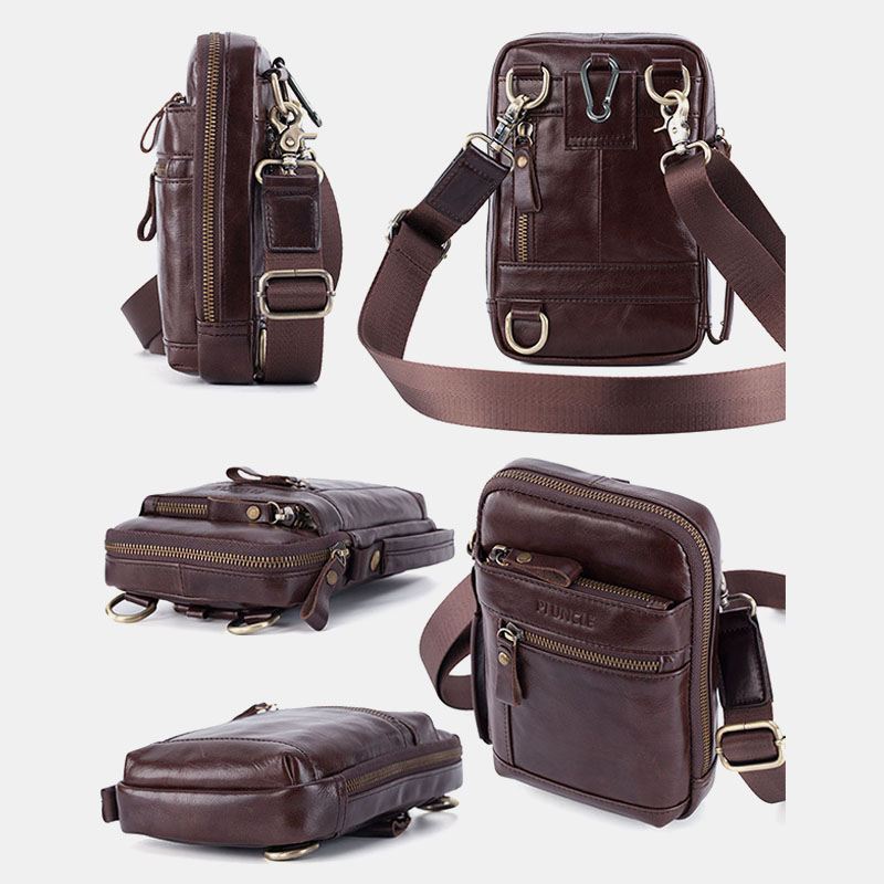 Mænd Ægte Læder Multi-layer Crossbody-taske Taljebælte-taske Skuldertaske Telefontaske